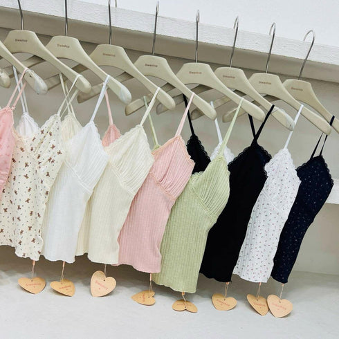 Spring Spiece Lacey Border Tank Tops